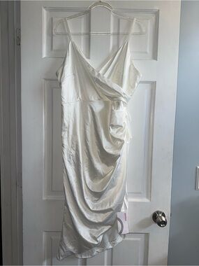 Elegant White Satin Spaghetti-Strap Dress